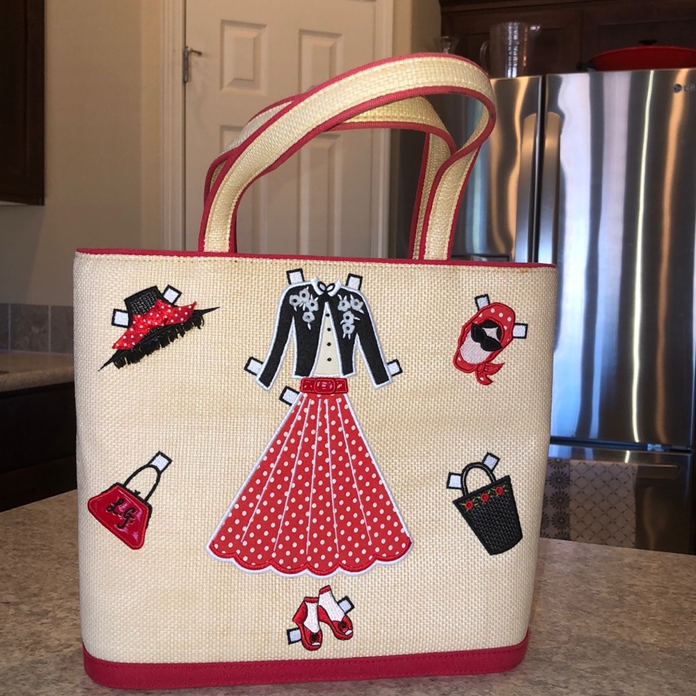 Lulu Guinness raffia paper doll tote